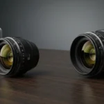 A photographer holding a camera with a stabilized lens, capturing a sharp image despite slight hand movement.